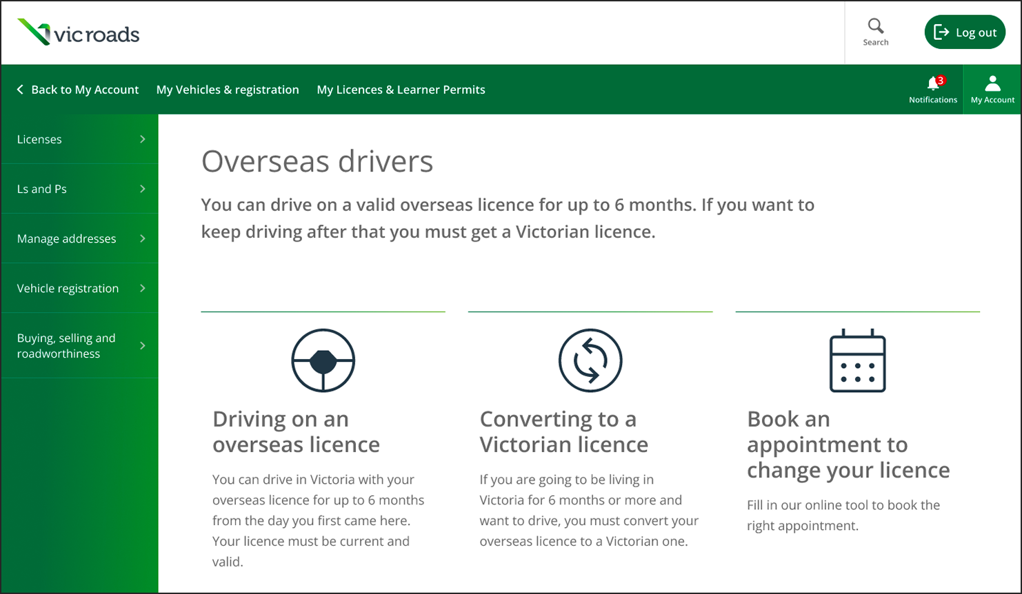 Desktop VicRoads navigation